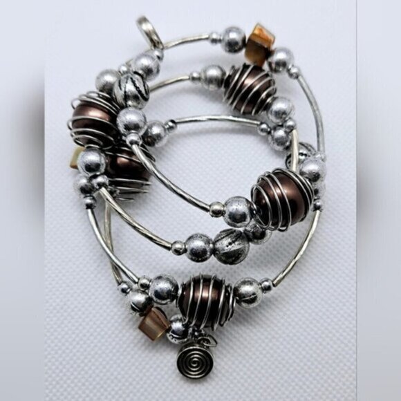 Silver Tone with Copper Color Bead Spiral Bracelet - Picture 5 of 5